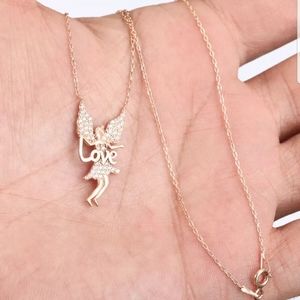 White Topaz & rose gold LOVE fairy necklace